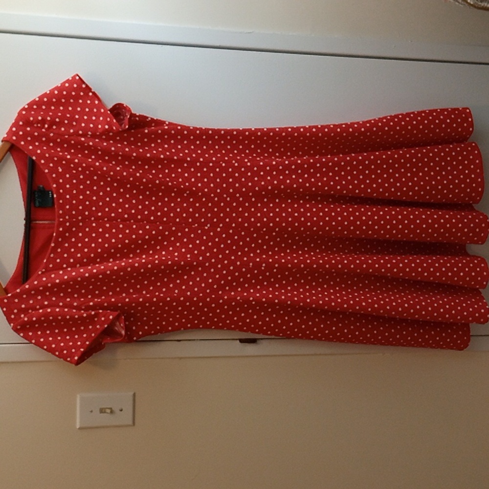 Gabby Skye Red With White Polka Dot Fit And Flare  Dress
